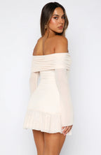 Dreaming Of Yesterday Long Sleeve Mini Dress Cream
