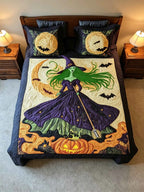 Halloween-Witch Quilt Bedding Set-Three-Piece Quilted Bedding Set