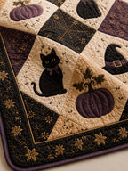 Halloween Cat Pumpkin Quilted 3-Piece Bedding Set