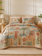 Tropical Botanical Quilted 3-Piece Bedding Set – Luxury Quilted Bedding with Matching Pillow Shams