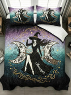 Halloween-Mystic Witch Triple Moon Quilt Bed Set-Three-Piece Quilted Bedding Set