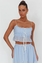 Maidens Tie Detail Overlock Top Cloud Blue