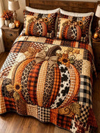 Patchwork Pumpkin 3‐Piece Quilted Bedding Set