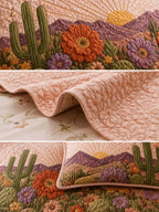 Desert Cactus Floral Quilted 3-Piece Bedding Set – Rustic Southwestern Quilted Bedding with Matching Pillow Shams
