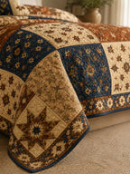 Vintage Patchwork Star Quilted 3-Piece Bedding Set – Heritage Farmhouse Quilted Bedding with Matching Pillow Shams