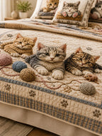 Cat Lovers Cozy Yarn Quilted 3-Piece Bedding Set