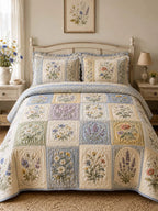 Wildflower Quilted 3-Piece Bedding Set – Classic Americana Quilted Bedding With Matching Pillow Shams
