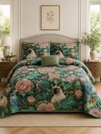 Siamese Cat Floral Garden Quilted 3-Piece Bedding Set