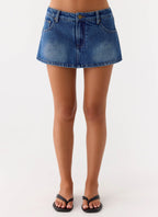 Sebastian Low Rise Denim Mini Skort - Blue Wash