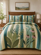 Wildflower Meadow Quilted 3-Piece Bedding Set – Cottage Garden Quilted Bedding With Matching Pillow Shams