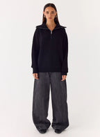 Eirena Quarter Zip Knit Sweater - Black