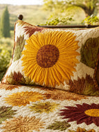 Sunflower Floral Quilted 3-Piece Bedding Set – Luxury Quilted Bedding With Matching Pillow Shams