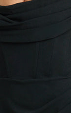 Marcel Maxi Dress - Off Shoulder Corset High Split Dress in Black