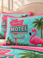 Flamingo Motel Tropical Paradise Quilted 3-Piece Bedding Set