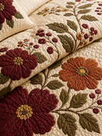 Vintage Floral Quilted 3-Piece Bedding Set – Luxury Quilted Bedding with Matching Pillow Shams
