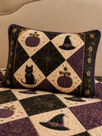 Halloween Cat Pumpkin Quilted 3-Piece Bedding Set