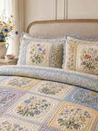 Wildflower Quilted 3-Piece Bedding Set – Classic Americana Quilted Bedding With Matching Pillow Shams