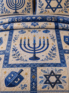 Hanukkah Menorah Dreidel Patchwork 3‐Piece Quilted Bedding Set