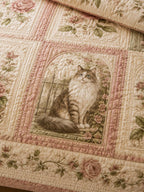 Vintage Rose Cat Garden Quilted 3-Piece Bedding Set
