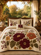 Vintage Floral Quilted 3-Piece Bedding Set – Luxury Quilted Bedding with Matching Pillow Shams