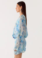 Vanish Into You Mini Dress - Aqua Paisley