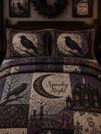 Raven Spooky Castle Patchwork 3‐Piece Quilted Bedding Set