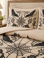 Raven Botanical Web Quilted 3-Piece Bedding Set