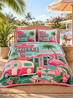 Flamingo Motel Tropical Paradise Quilted 3-Piece Bedding Set