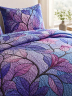 Purple Leaf Botanical Quilted 3-Piece Bedding Set