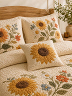 Farmhouse Sunflower Floral Quilted Bedding Set – Cozy Luxury Quilt Bedding with Matching Pillow Shams