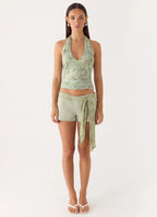 Talk Too Much Halter Top - Wispy Fern
