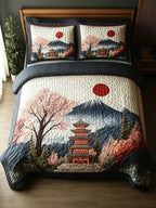 Japanese Pagoda Delight 3-Piece Quilted Bedding Set