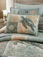 Sea Turtle Quilted 3-Piece Bedding Set – Classic Americana Quilted Bedding With Matching Pillow Shams