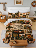 Autumn Blessings Harvest Patchwork Quilted 3‐Piece Bedding Set